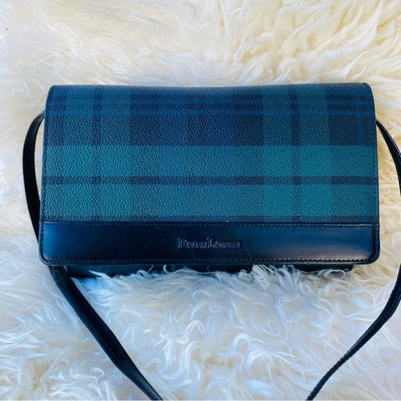 RALPH LAUREN blackwatch plaid leather wallet clutch crossbody bag vintage - Picture 4 of 14